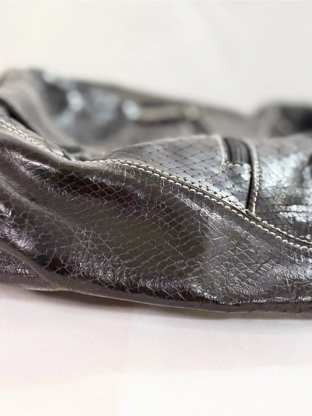 Black Faux-Snake Hobo Bag with Front Zip Pocket